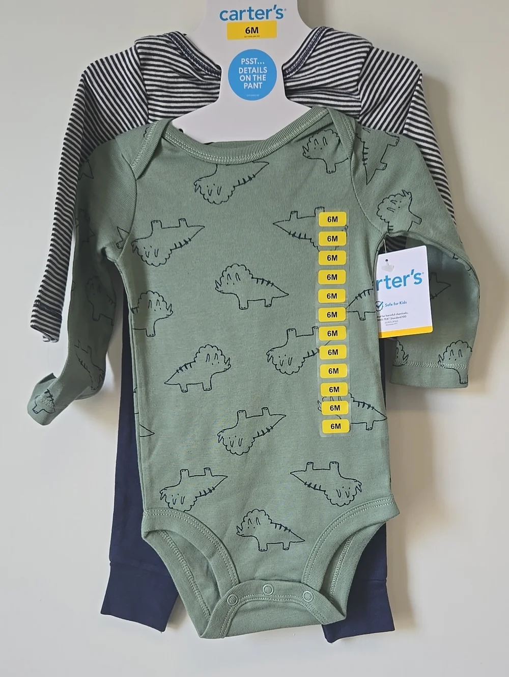 Boys 6m Carter's 3 Piece Green & Blue Dino Set